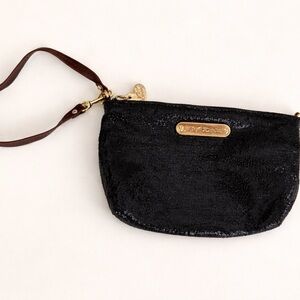 Betsy Johnson black shimmery wristlet or mini purse - reversible - animal print